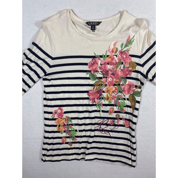 Lauren Ralph Lauren Womens Striped Floral Top Size M - Picture 2 of 9